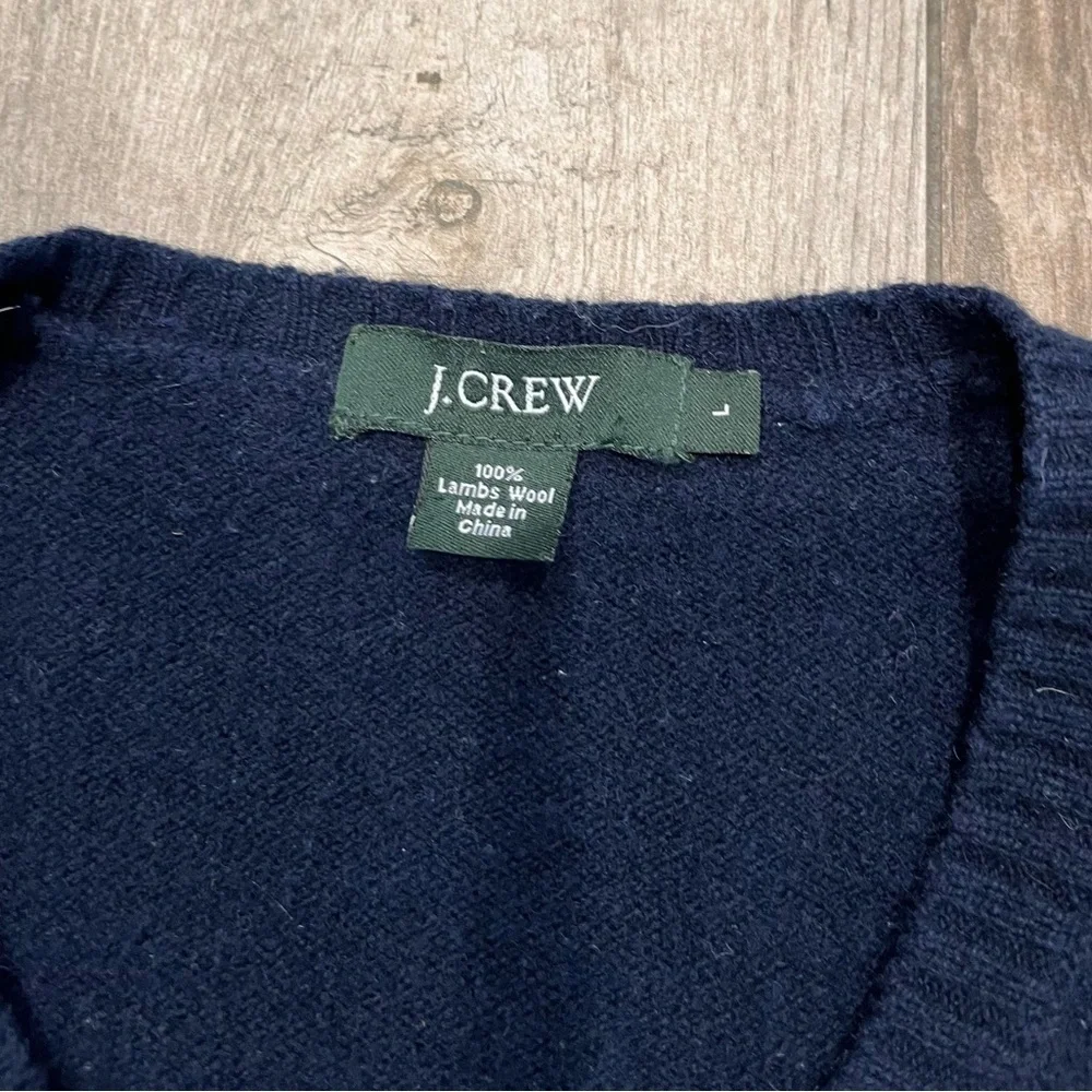 J.Crew Sweater Mens Large Knit LambsWool V-Neck Navy Cream Argyle Vintage